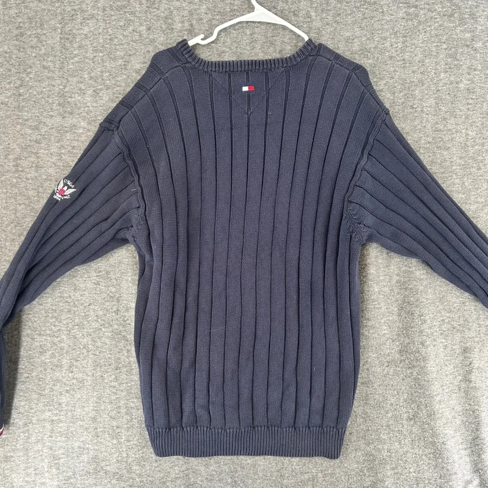 VTG Tommy Hilfiger Golf Mens XL American Flag Handknit Cotton Rib Sweater USGA